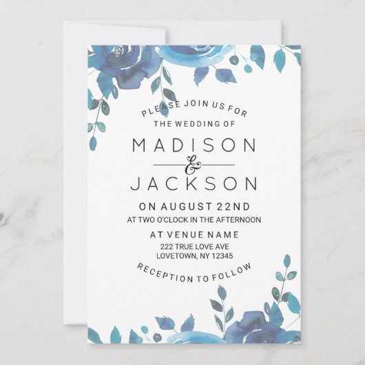 Iets blauw Waterverf bruiloft uitnodigingen (Voorkant)