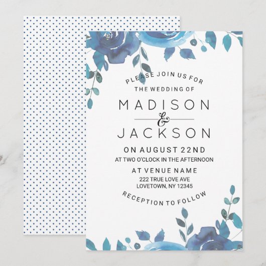 Iets blauw Waterverf bruiloft uitnodigingen (Voorkant / Achterkant)