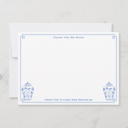 Iets blauw Waterverf Ginger Jar Vrijgezellenfeest Bedankkaart (Voorkant)