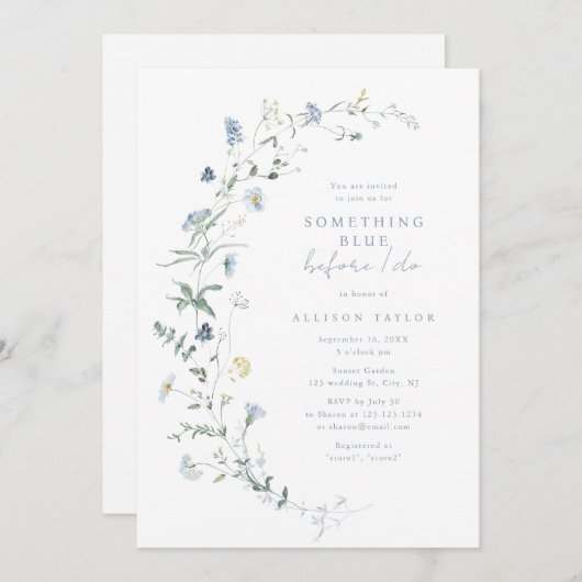 Iets blauw Wildflower Boho Vrijgezellenfeest Kaart (Voorkant / Achterkant)