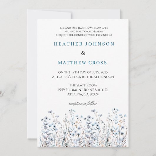 Iets blauw Wildflower bruiloft Kaart (Voorkant)