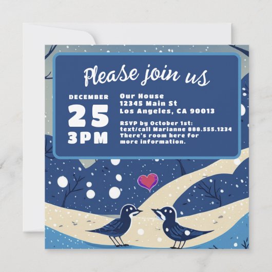 Iets Blauw Winter Liefdes Vogels Bruiloft Save The Date (Achterkant)