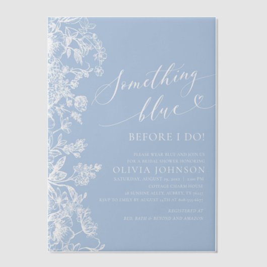 Iets blauw wit Wildflower Vrijgezellenfeest Vellum Uitnodigingen (Voorkant)