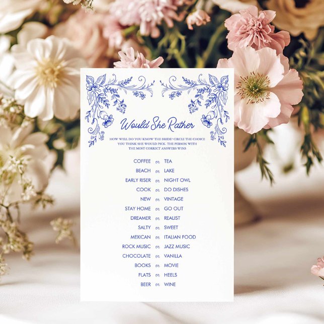 Iets blauw zou ze liever douchen spel (Would she rather blue bridal shower game)