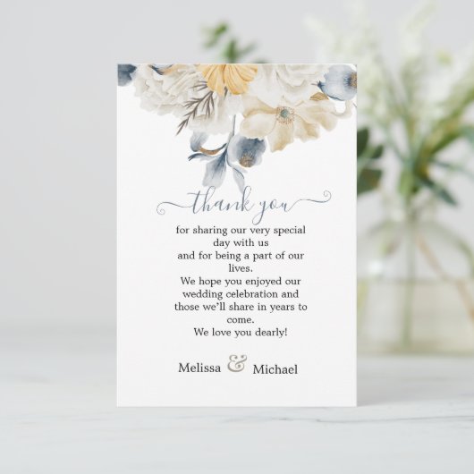 IETS BLAUWE Bloemen Bruiloft Bedankkaart (Staand voorkant)