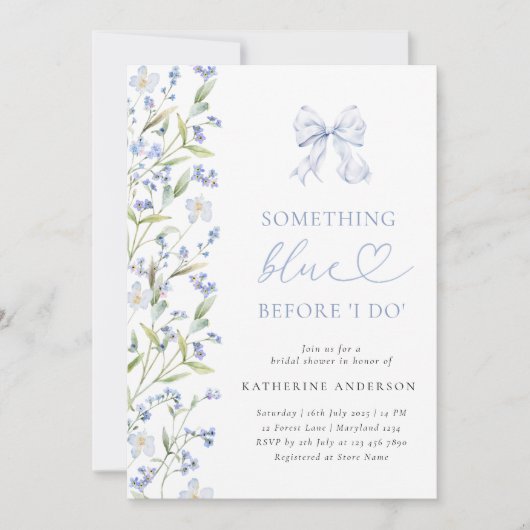 Iets blauwe bloemenbruids douche uitnodiging (Voorkant)