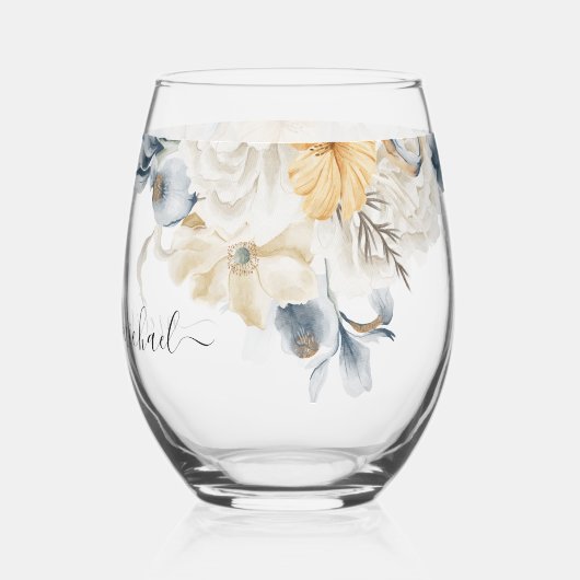 IETS BLAUWE Bloemenbruiloft Dank u Wijnglas Zonder Voet (Achterkant)