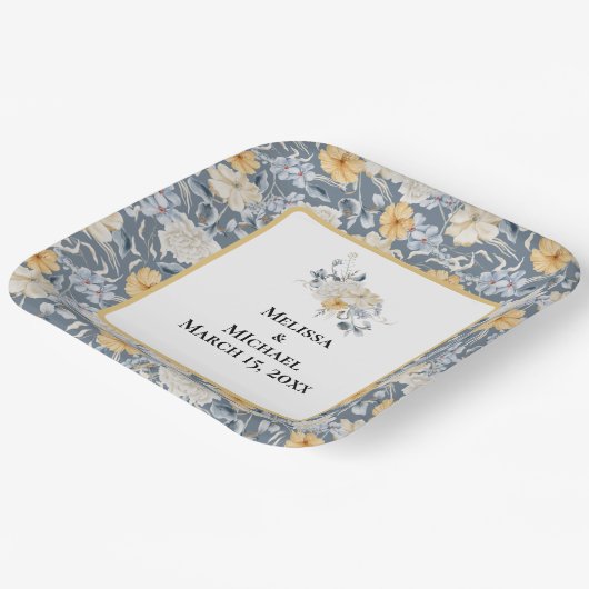 IETS BLAUWE BLOEMENPATROON PAPIEREN BORDJE (Gebogen)