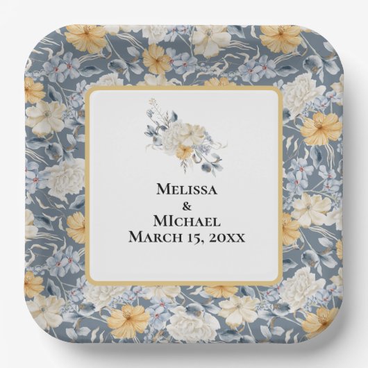 IETS BLAUWE BLOEMENPATROON PAPIEREN BORDJE (Voorkant)