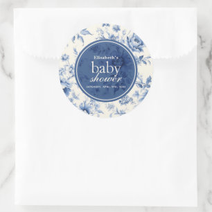 Iets Blauwe Bloemrijke Franse Toile Baby Shower Ronde Sticker