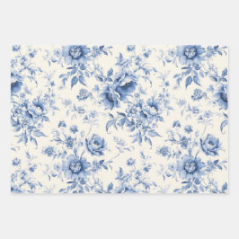 Iets Blauwe Bloemrijke Franse Toile Chinoiserie Inpakpapier Vel