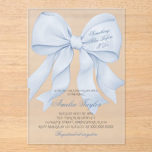 Iets blauwe boog bruids douche uitnodiging (Voorkant)