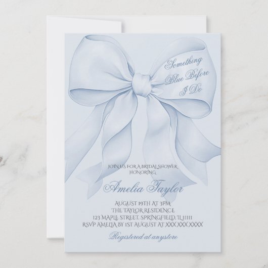 Iets blauwe boog bruids douche uitnodiging (Voorkant)