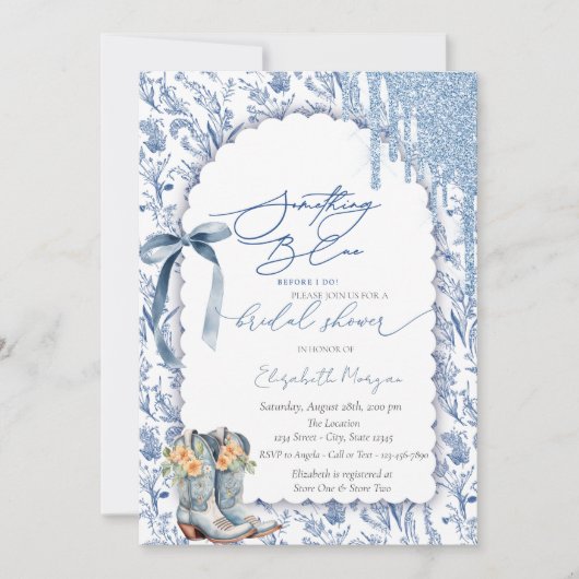 Iets blauwe boog druipt cowboylaarzen Bloemen Kaart (Voorkant)