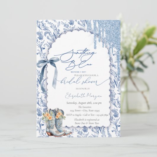 Iets blauwe boog druipt cowboylaarzen Bloemen Kaart (Staand voorkant)