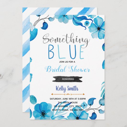 Iets blauwe bruids douche uitnodiging (Voorkant / Achterkant)