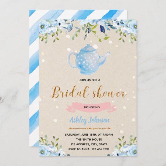 Iets blauwe bruids thee party uitnodiging (Voorkant / Achterkant)