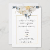 IETS BLAUWE, GEDEMPTE BLOEM OP WITTE BRUILOFT KAART (Voorkant)