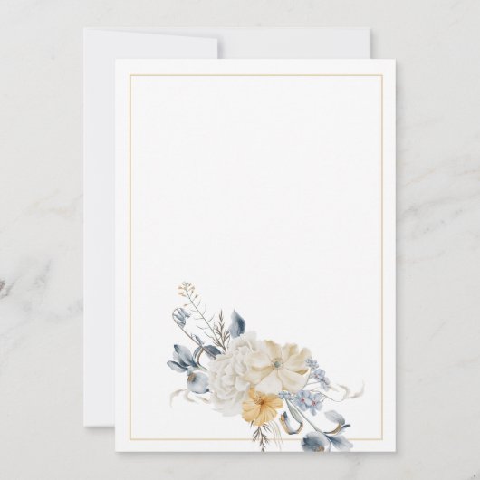 IETS BLAUWE, GEDEMPTE BLOEM OP WITTE BRUILOFT KAART (Achterkant)