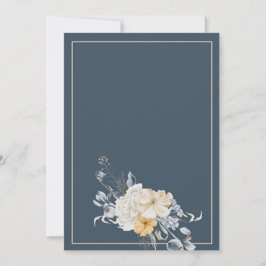 IETS BLAUWE, GEDEMPTE BLOEMENBRUILOFT KAART (Achterkant)