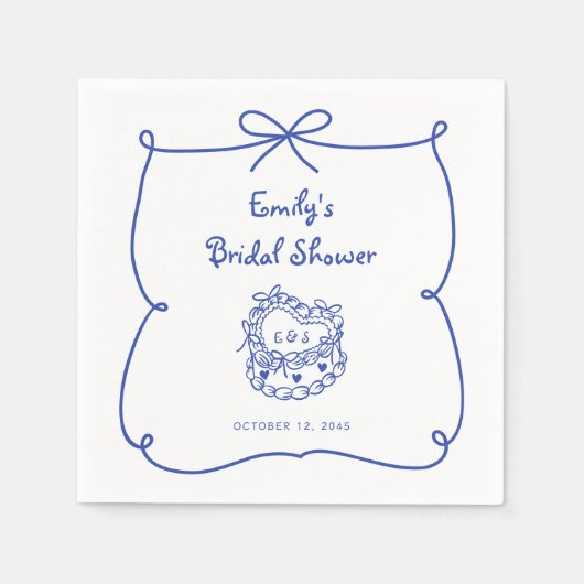 Iets blauwe hand getrokken grillige taart servet (Voorkant)