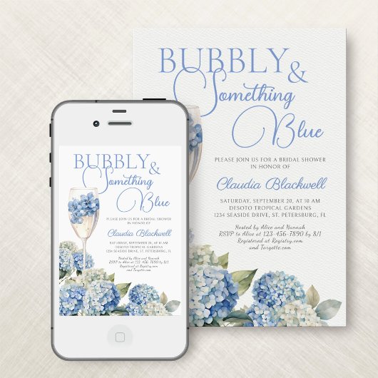 Iets blauwe hortensia bruids douche uitnodiging