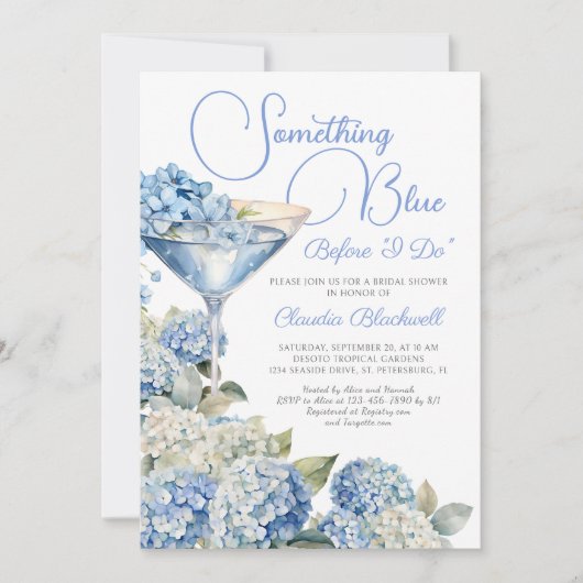 Iets blauwe hortensia bruids douche uitnodiging (Voorkant)