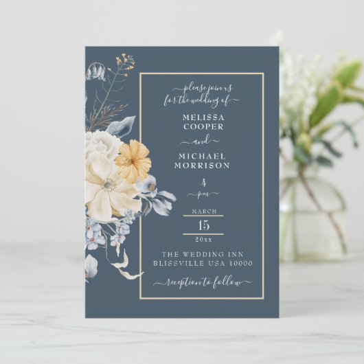 IETS BLAUWE, PASTEL BLOEMEN BRUILOFT KAART (Staand voorkant)