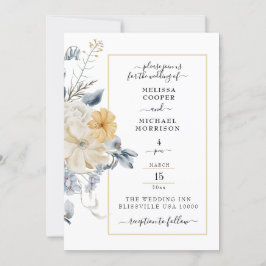 IETS BLAUWE, PASTELBLOEMIGE OP WITTE BRUILOFT KAART