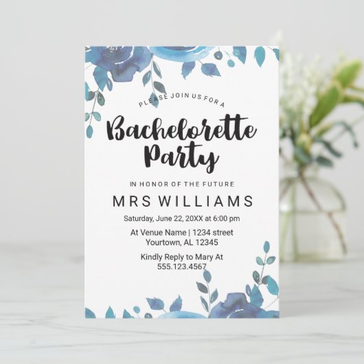 Iets blauwe vrijgezellenfeest uitnodiging (Staand voorkant)