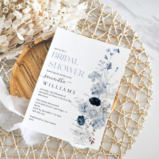 Iets Blauwe Waterverf Floral Vrijgezellenfeest Kaart