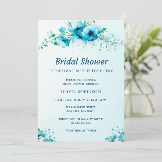 Iets Blauwe Waterverf Floral Vrijgezellenfeest Kaart (Staand voorkant)