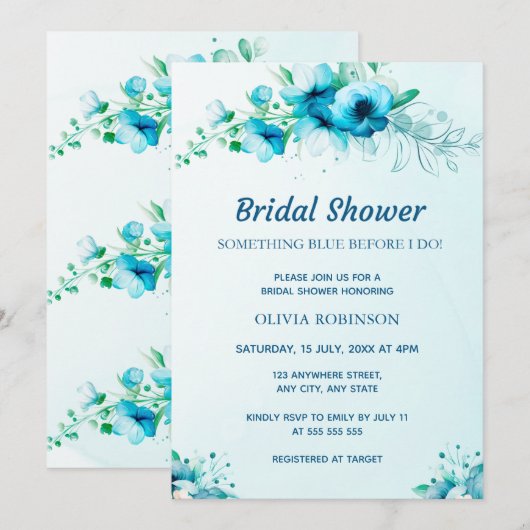 Iets Blauwe Waterverf Floral Vrijgezellenfeest Kaart (Voorkant / Achterkant)