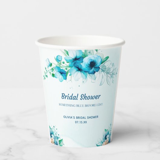 Iets Blauwe Waterverf Floral Vrijgezellenfeest Papieren Bekers (Achterkant)