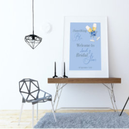 Iets Blauws Aquarel Bloemachtige Bruids-Shower Spandoek