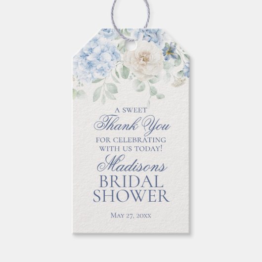 Iets Blauws Bloemig Hydrangea Bruidsfeest Favor Cadeaulabel (Voorkant)