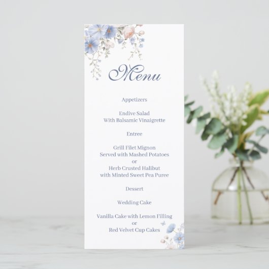 Iets blauws bloemig Menu (Staand voorkant)