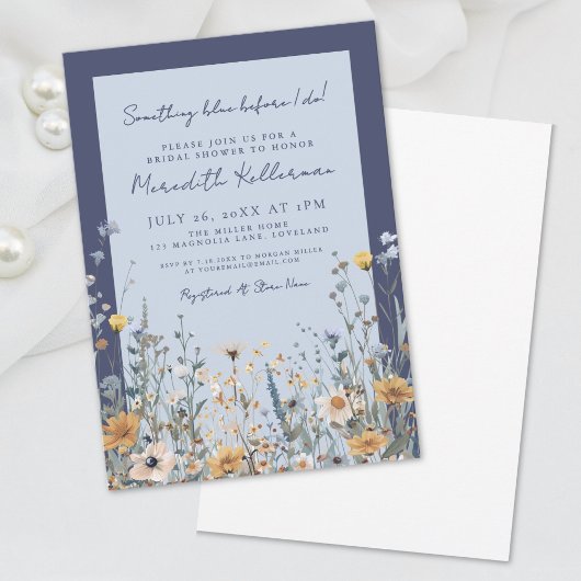 Iets Blauws Bruidsfeestje Wilde Bloemen Kaart