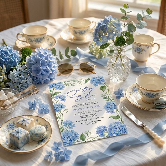 Iets Blauws Hydrangea Bloemige Bruidsdouche Kaart