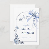 Iets Blauws met Bloemen Boog Bruidsfeestje Bedankkaart (Voorkant / Achterkant)