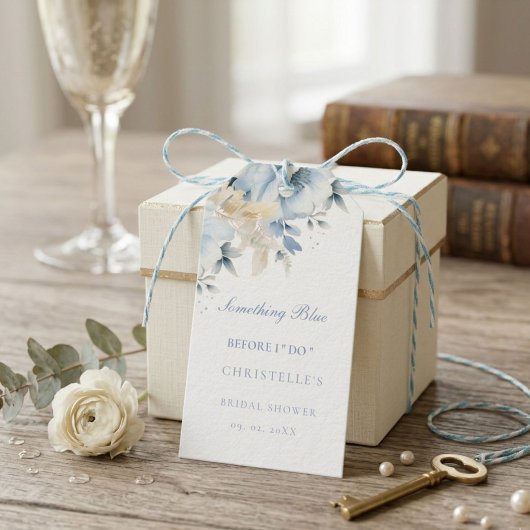 Iets blauws voor ik bloemige bruidsdouche doe cadeaulabel