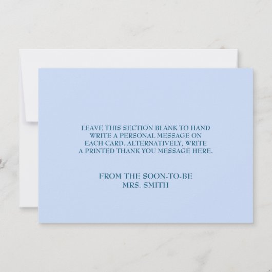 Iets blauws voor ik een hydrangea bruidsdouche doe bedankkaart (Achterkant)