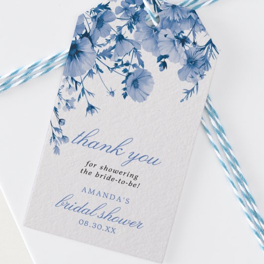 Iets blauws voor ik het doe bloemige dank je wel cadeaulabel