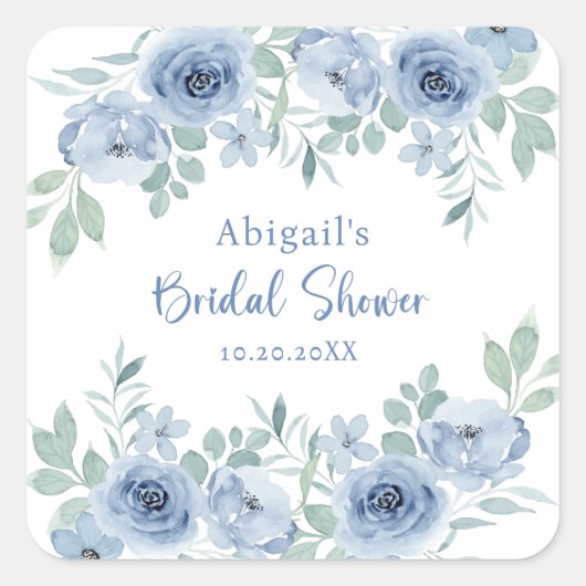 IETS BLAUWS VOOR IK TROUW FLORALE BRUIDSSHOWER VIERKANTE STICKER (Voorkant)