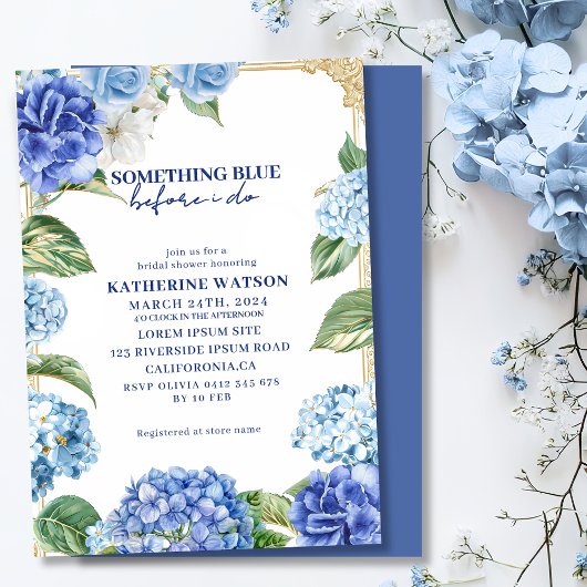 Iets blauws voor ik trouw hydrangea bruidsdouche kaart