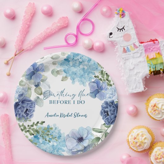 Iets blauws voor ik trouw hydrangea bruidsdouche papieren bordje (Feest)