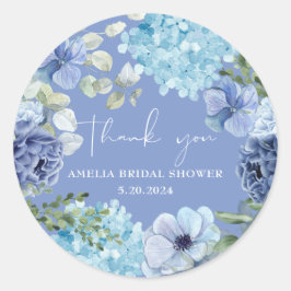Iets blauws voor ik trouw hydrangea bruidsdouche ronde sticker