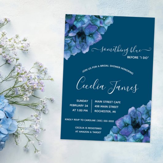 Iets Blauws Voor Ik Trouw Hydrangea Bruidsuitnodig Kaart