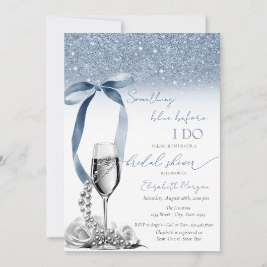 Iets Blauws Voordat Ik Trouw Glitter Champagne Kaart (Voorkant)