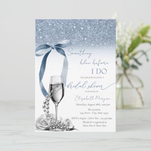 Iets Blauws Voordat Ik Trouw Glitter Champagne Kaart (Staand voorkant)